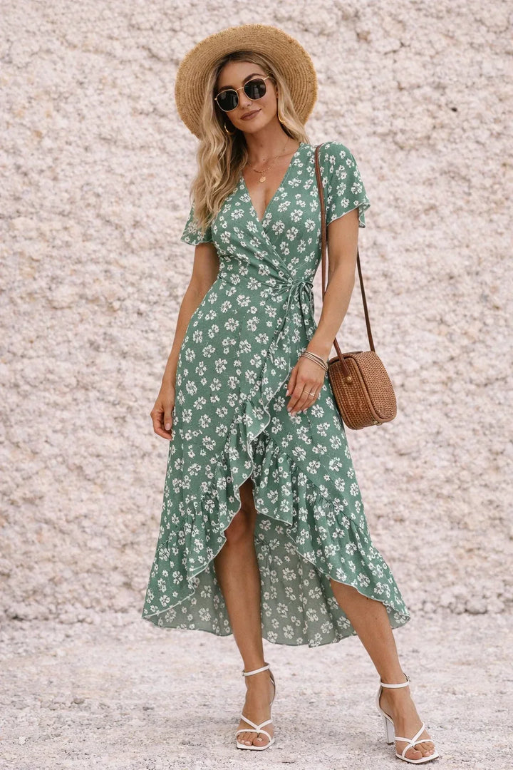 Sage Green Wrap Dress with Slit
