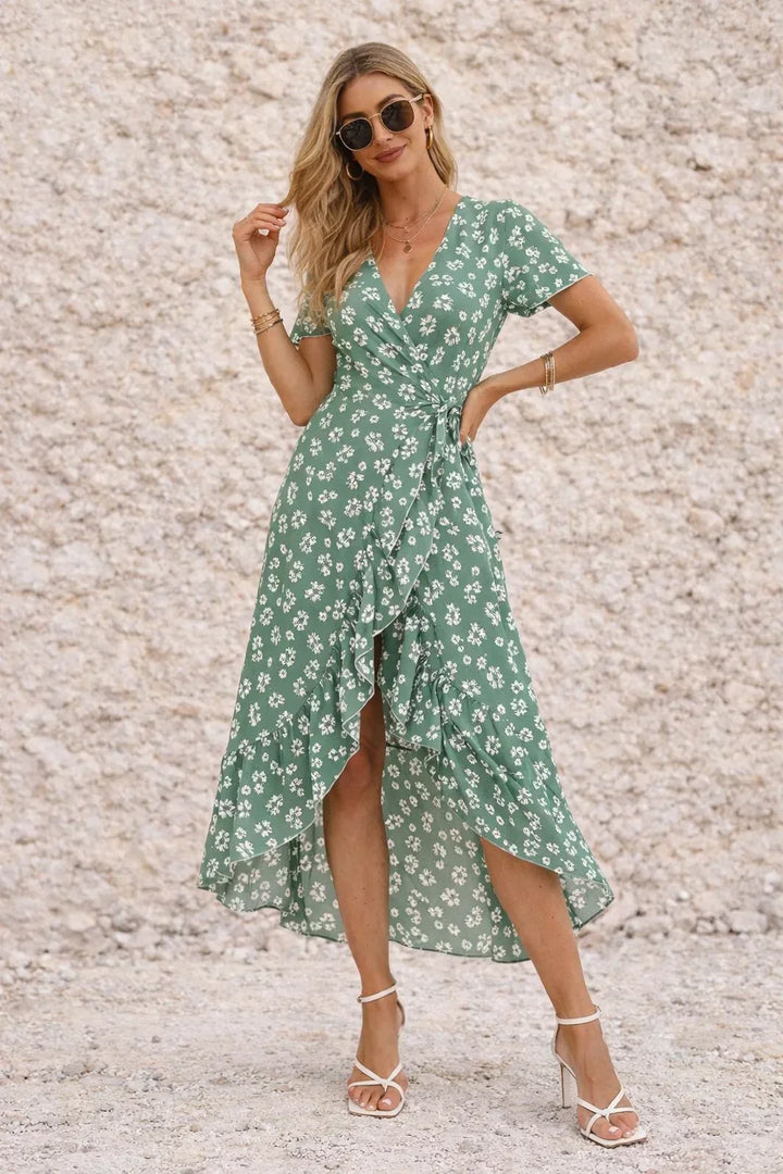 Sage Green Wrap Dress with Slit