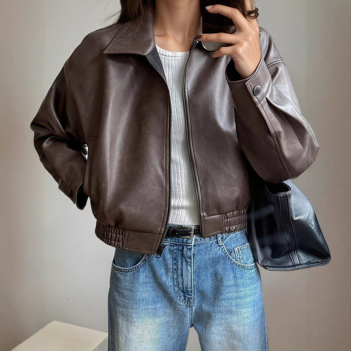 Naomi | Faux Leather Bomber Jacket for Women